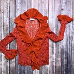 Orange Blouse Medium Ruffle Collar Sleeves Elastic